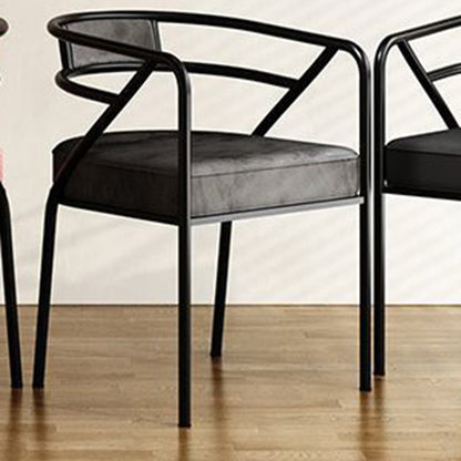 Contemporary Industrial Square Upholstered Suede Fabric PU Leather Iron Dining Chair Curved Backrest Armrest for Dining Room