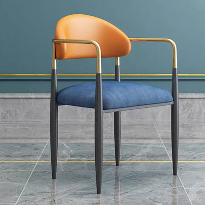 Modern Minimalist Oval Square Right Angle Velvet Fiberglass Dining Chair Backrest Arm For Dining Room