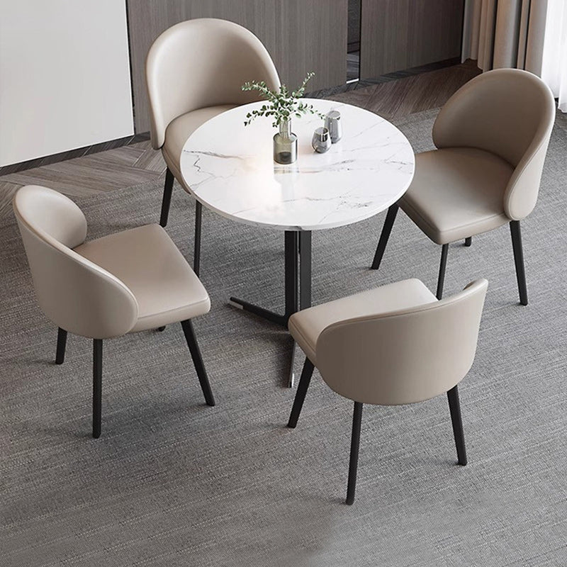 Modern Minimalist Microfiber Leather Wood Carbon Steel Sponge Square Elliptical Curved Dining Chair Backrest For Dining Room