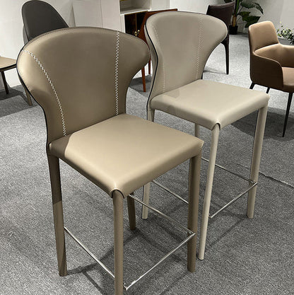 Modern Minimalist Square Carbon Steel Saddle Leather Bar Stool Backrest Armless For Dining Room