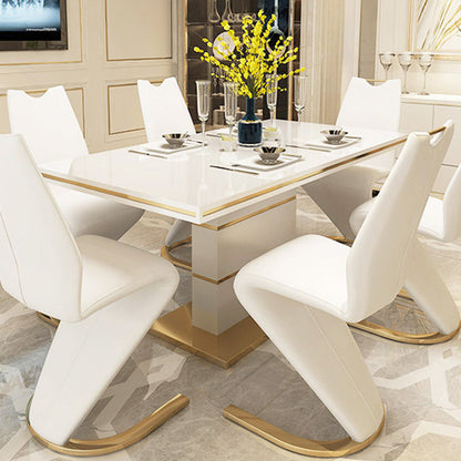 Modern Minimalist U-Shaped Chassis Rectangle PU Leather Titanium Gold Silver-Plated Dining Chair Backrest Armless For Dining Room