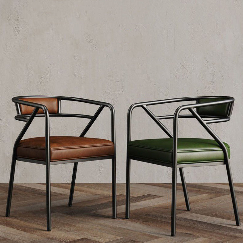 Contemporary Industrial Square Upholstered Suede Fabric PU Leather Iron Dining Chair Curved Backrest Armrest for Dining Room