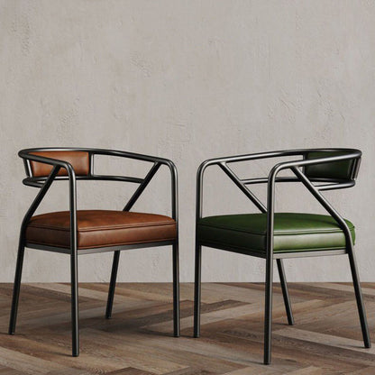 Contemporary Industrial Square Upholstered Suede Fabric PU Leather Iron Dining Chair Curved Backrest Armrest for Dining Room
