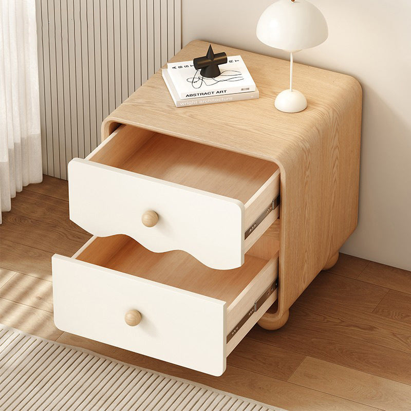 Modern Minimalist Rectangular Cat-Scratch-Resistant Leather Solid Wood Nightstand 2-Drawer For Bedroom