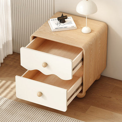 Modern Minimalist Rectangular Cat-Scratch-Resistant Leather Solid Wood Nightstand 2-Drawer For Bedroom