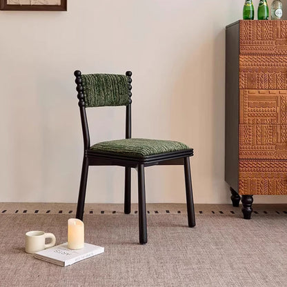 Traditional French Rectangular Chenille Yarn Solid Wood Dining Chair Backrest Armless For Dining Room