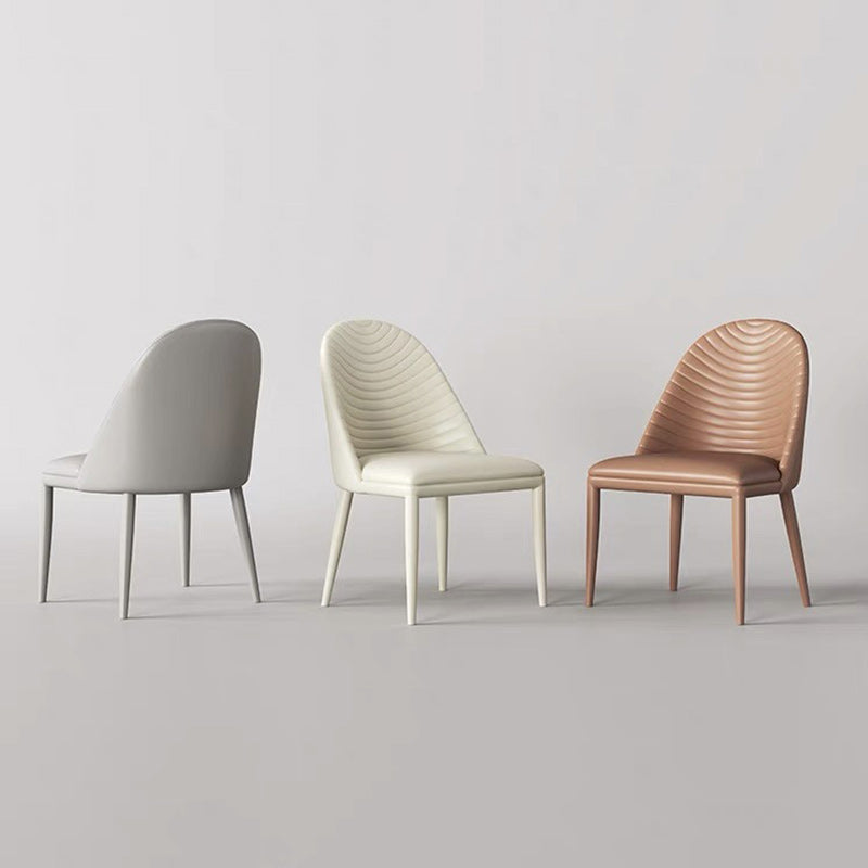 Contemporary Scandinavian Faux Leather Iron Sponge Square Shell Shape Line Design Dining Chair Backrest For Dining Room