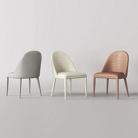 Contemporary Scandinavian Faux Leather Iron Sponge Square Shell Shape Line Design Dining Chair Backrest For Dining Room