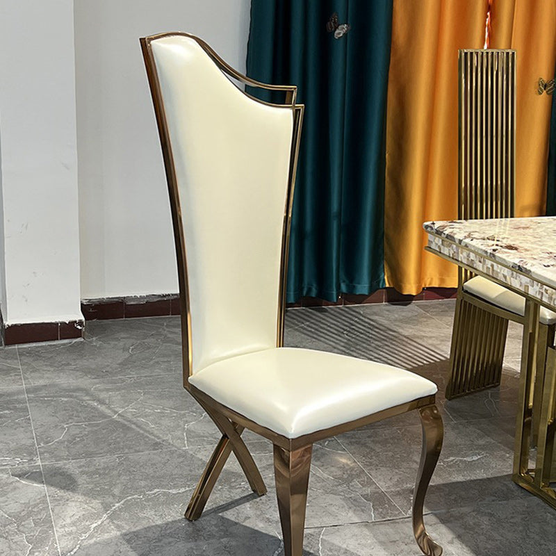 Contemporary Scandinavian Trapezoidal Square Microfiber Leather Metal Dining Chair Backrest Armless For Dining Room