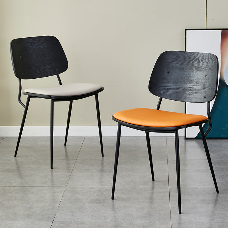 Contemporary Scandinavian Square PU Leather Metal Dining Chair Backrest Armless For Dining Room