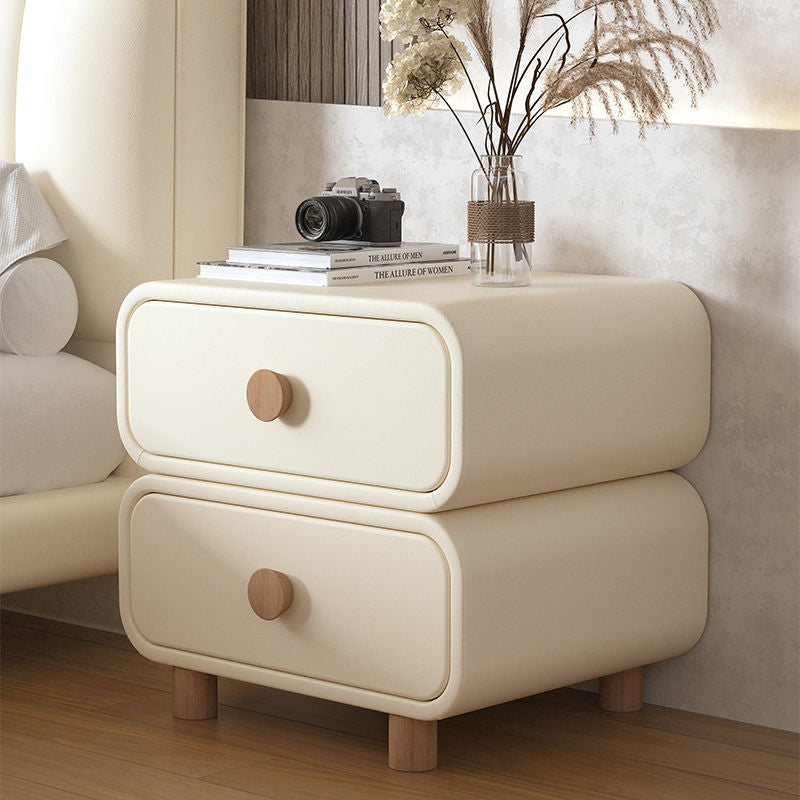 Modern Minimalist Rectangular Medium Density Fiberboard Cat-Scratch-Resistant Leather Solid Wood Nightstand 2-Drawer For Bedroom