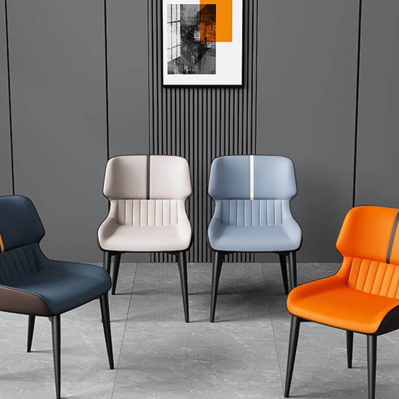 Contemporary Nordic Square Upholstered Curved Backrest PU Leather Carbon Steel Dining Chair For Dining Room