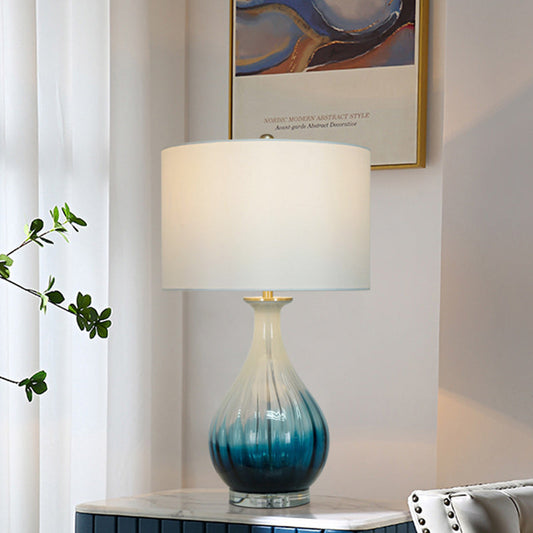 Modern Minimalist Blue Gradient Glass Vase Fabric 1-Light Table Lamp For Bedroom