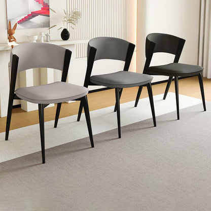 Modern Minimalist Curved Rectangular Microfiber Leather Carbon Steel Dining Chair Backrest Armless For Dining Room