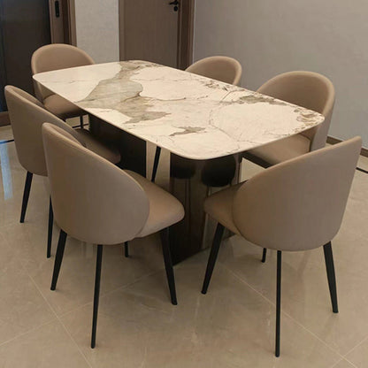 Modern Minimalist Microfiber Leather Wood Carbon Steel Sponge Square Elliptical Curved Dining Chair Backrest For Dining Room