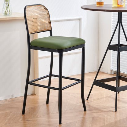 Modern Minimalist PE Nappa Leather Iron Rectangular Bar Stool Backrest Armless For Dining Room