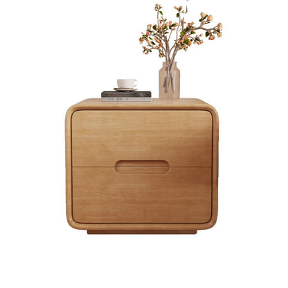 Modern Minimalist Rectangular Solid Wood Nightstand 2-Drawer For Bedroom