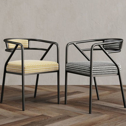 Contemporary Industrial Square Upholstered Suede Fabric PU Leather Iron Dining Chair Curved Backrest Armrest for Dining Room