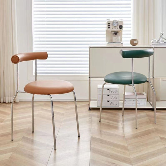 Contemporary Scandinavian PU Leather Metal Sponge Round Arc Dining Chair Backrest For Dining Room