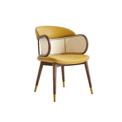 Traditioanal Vintage Weaving Microfiber Leather Ash Wood Rattan Sponge Square Hug Dining Chair Backrest Armrest For Dining Room