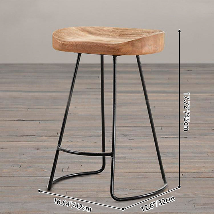 Contemporary Retro Square Solid Wood Iron Bar Stool Backless Footrest For Dining Room