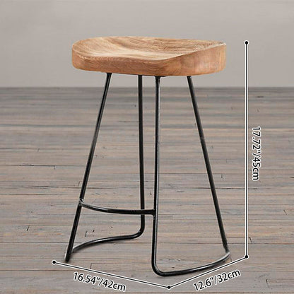 Contemporary Retro Square Solid Wood Iron Bar Stool Backless Footrest For Dining Room