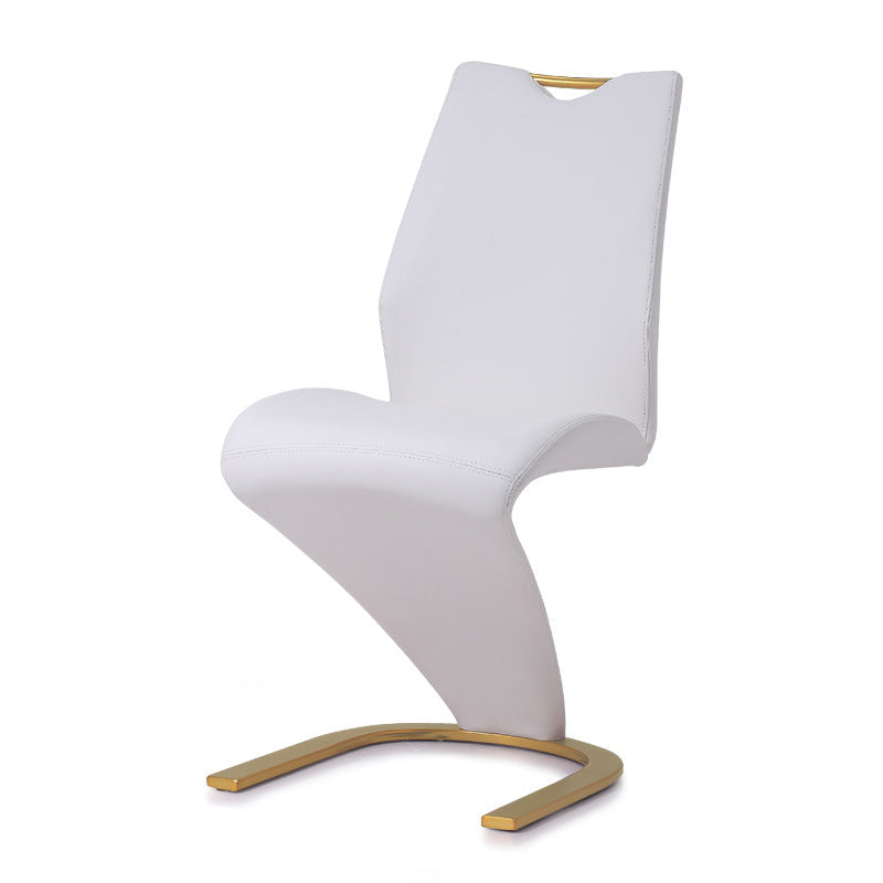 Modern Minimalist U-Shaped Chassis Rectangle PU Leather Titanium Gold Silver-Plated Dining Chair Backrest Armless For Dining Room