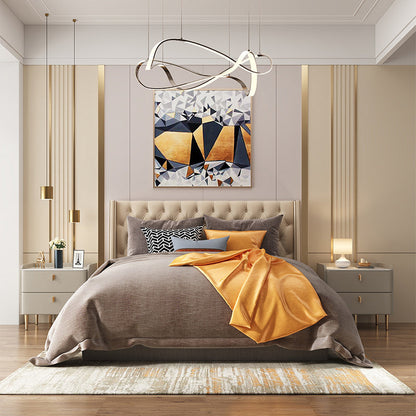 Modern Minimalist Square Microfiber Leather Solid Wood Rock Plate Alloy Carbon Steel Nightstand 2-Drawer For Bedroom