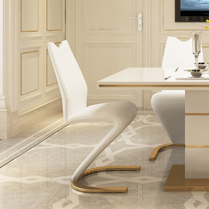 Modern Minimalist U-Shaped Chassis Rectangle PU Leather Titanium Gold Silver-Plated Dining Chair Backrest Armless For Dining Room