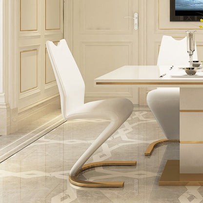 Modern Minimalist U-Shaped Chassis Rectangle PU Leather Titanium Gold Silver-Plated Dining Chair Backrest Armless For Dining Room
