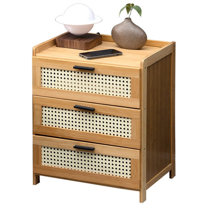 Traditional Vintage Square Wood Bamboo Plastic Nightstand 1/3 Drawer For Bedroom