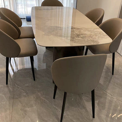 Modern Minimalist Microfiber Leather Wood Carbon Steel Sponge Square Elliptical Curved Dining Chair Backrest For Dining Room