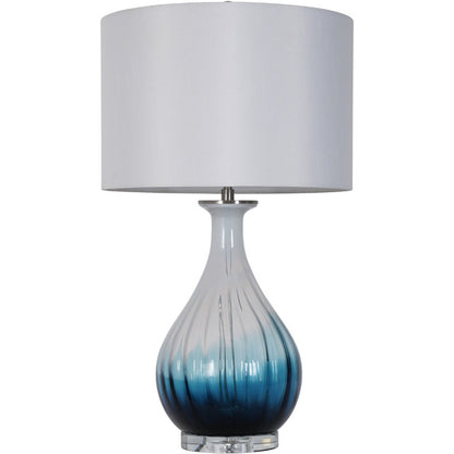 Modern Minimalist Blue Gradient Glass Vase Fabric 1-Light Table Lamp For Bedroom