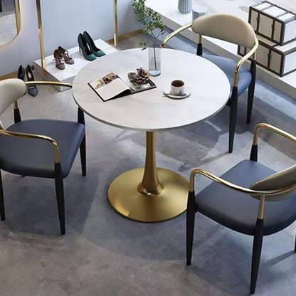 Contemporary Luxury Square Upholstered Faux Leather Metal Dining Chair Curved Backrest Armrest For Dining Room