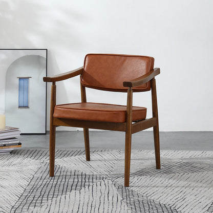 Contemporary Nordic Rectangular PU Leather Oak Dining Chair Backrest Arm For Dining Room