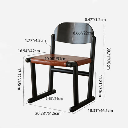 Traditional Vintage Square Oval Oiled Wax Leather Wood Dining Chair Backrest Armless For Dining Room