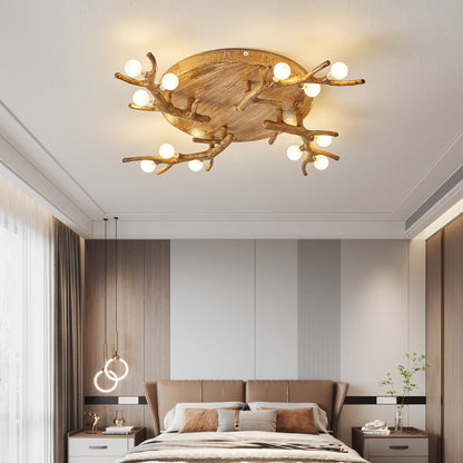 Contemporary Scandinavian Polymer Tree Branch Texture Glass Ball Shade 9/12/15-Light Semi-Flush Mount Ceiling Light For Living Room