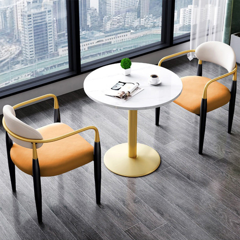 Contemporary Luxury Square Upholstered Faux Leather Metal Dining Chair Curved Backrest Armrest For Dining Room