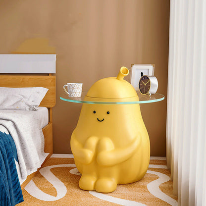 Modern Art Deco Round Cartoon Pear Resin Reinforced Glass End Table 1-Tray For Bedroom
