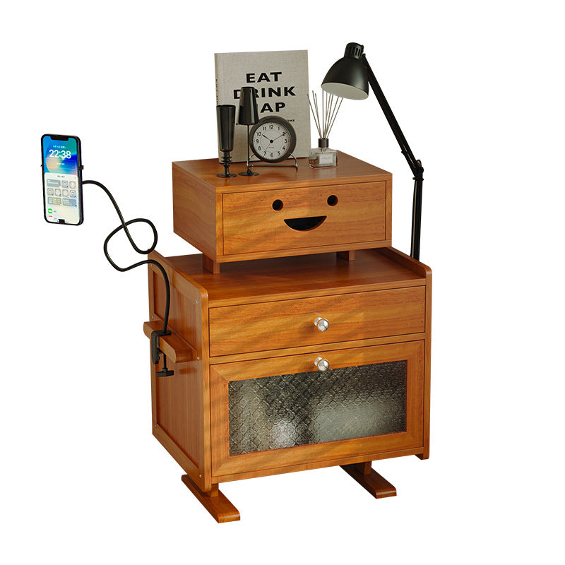 Contemporary Creative Rectangular Medium Density Fiberboard Acrylic Solid Wood Nightstand 1-Drawer For Bedroom