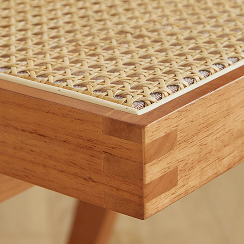 Traditional Japanese Weaving Rattan Wood Square Rectangular V Shape Frame Dining Chair Backrest Armrest For Dining Room