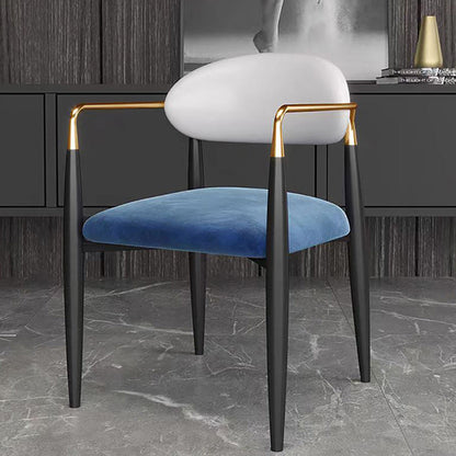 Modern Minimalist Oval Square Right Angle Velvet Fiberglass Dining Chair Backrest Arm For Dining Room