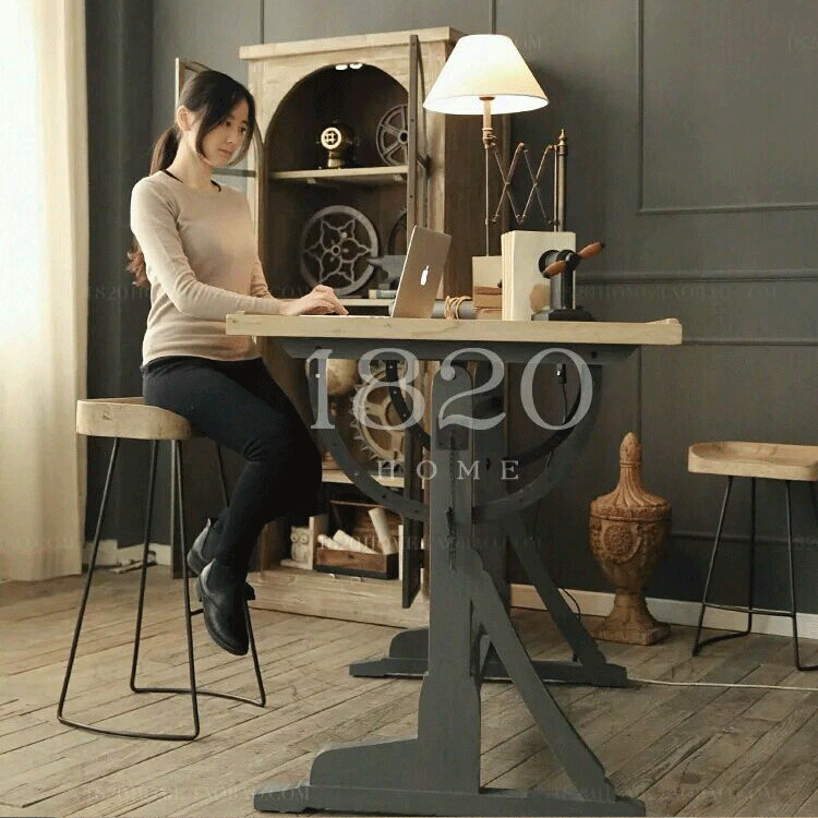 Contemporary Retro Square Solid Wood Iron Bar Stool Backless Footrest For Dining Room