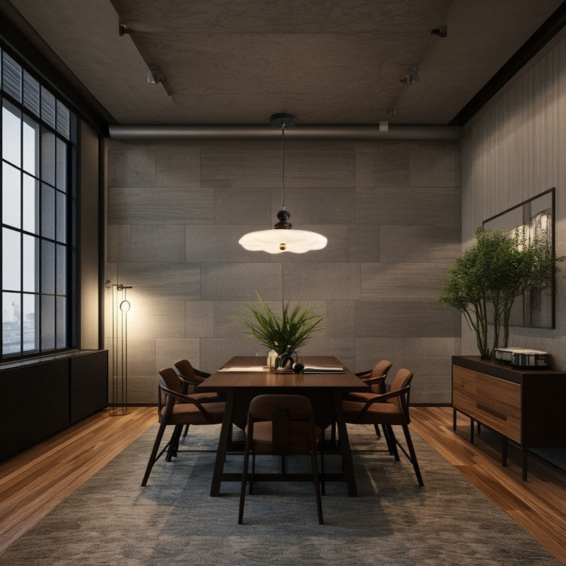 Traditional Vintage Flower Shaped Iron Rubberwood Plastic LED Pendant Light For Dining Room