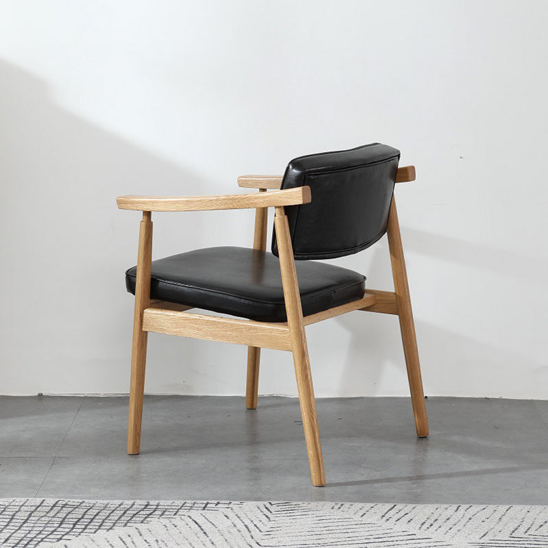 Contemporary Nordic Rectangular PU Leather Oak Dining Chair Backrest Arm For Dining Room