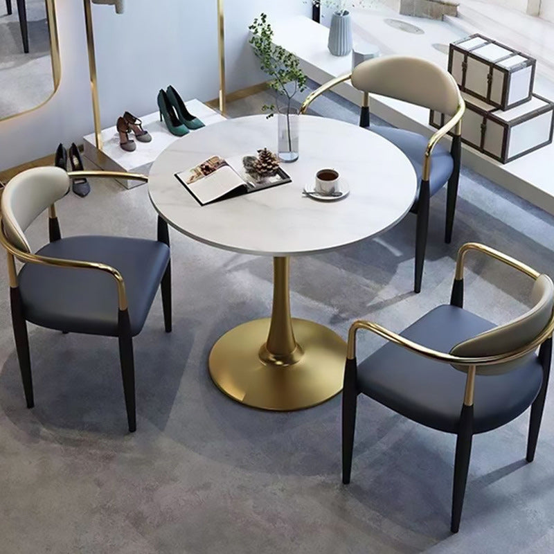 Contemporary Luxury Square Upholstered Faux Leather Metal Dining Chair Curved Backrest Armrest For Dining Room