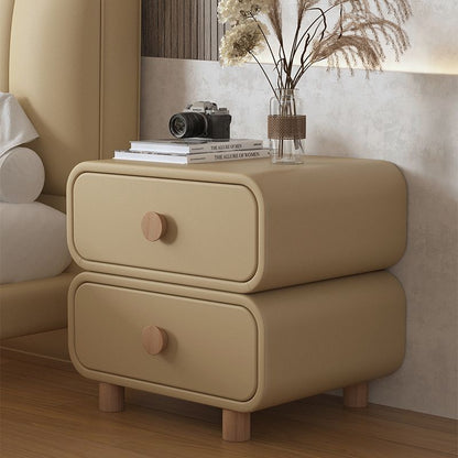 Modern Minimalist Rectangular Medium Density Fiberboard Cat-Scratch-Resistant Leather Solid Wood Nightstand 2-Drawer For Bedroom