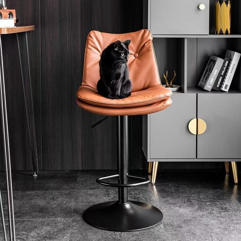 Modern Minimalist Rectangular Nappa Leather Iron Bar Stool Backrest Armless For Dining Room