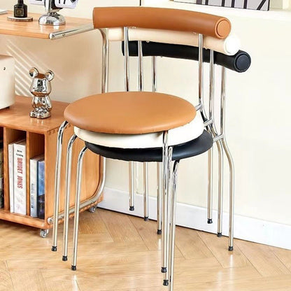 Contemporary Scandinavian PU Leather Metal Sponge Round Arc Dining Chair Backrest For Dining Room