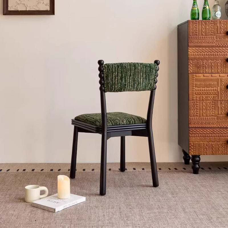 Traditional French Rectangular Chenille Yarn Solid Wood Dining Chair Backrest Armless For Dining Room